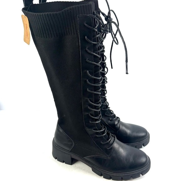 Vepose 953 Boots 9.5 Lace Up Platform Knee High Combat Bootie Stretch Retro New - Picture 1 of 16